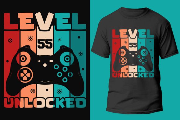 Gamer Gaming Level 55 Unlocked Graphics for T-Shirt Designs